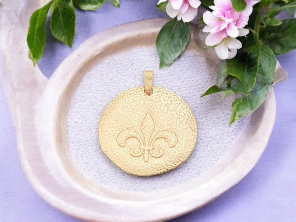 Metal Pendant - Gold Pendant - Bohemian Pendant - Fleur De Lis Pendant - Large Pendants - 68x55mm - (A207)