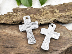 Cross Pendant - Religious Pendant - Metal Pendant - Hammered Cross - Silver Pendant - 46x31mm - 2pcs - (A407)