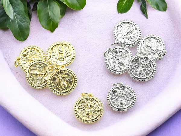 Bee Charms - Metal Charms - Gold Charms - Silver Charms - 5pcs - 14mm - Choose Your Color