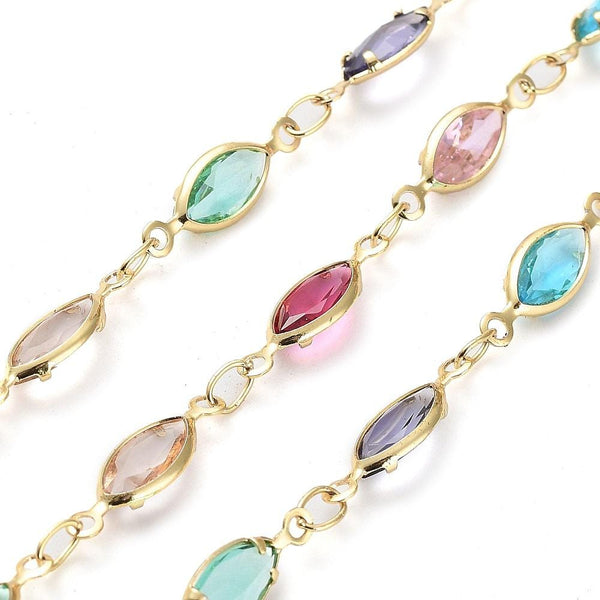 Beaded Chain - Colorful Chain - Brass Chain - Chain By The Foot - Colored Chain - 14x4.5x1.8mm - (CH4A)