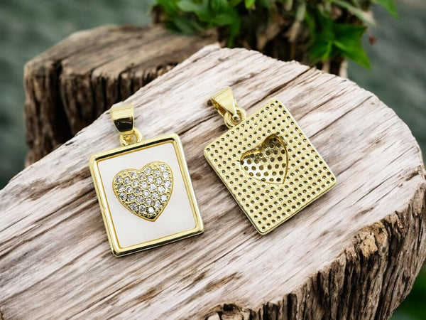 Gold Pendants - Metal Pendants - Rhinestone Pendant - Micro Pave - Cubic Zirzonia - 20x16mm - (1357)