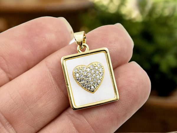 Gold Pendants - Metal Pendants - Rhinestone Pendant - Micro Pave - Cubic Zirzonia - 20x16mm - (1357)