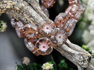 *12* 12mm Pink Washed Crystal Picasso Hawaiian Flower Beads