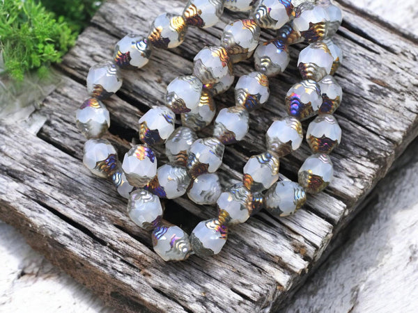 Czech Glass Beads - Cathedral Beads - Fire Polish Beads - Picasso Beads - Turbine Beads - 6x8mm - 15pcs - (B931)