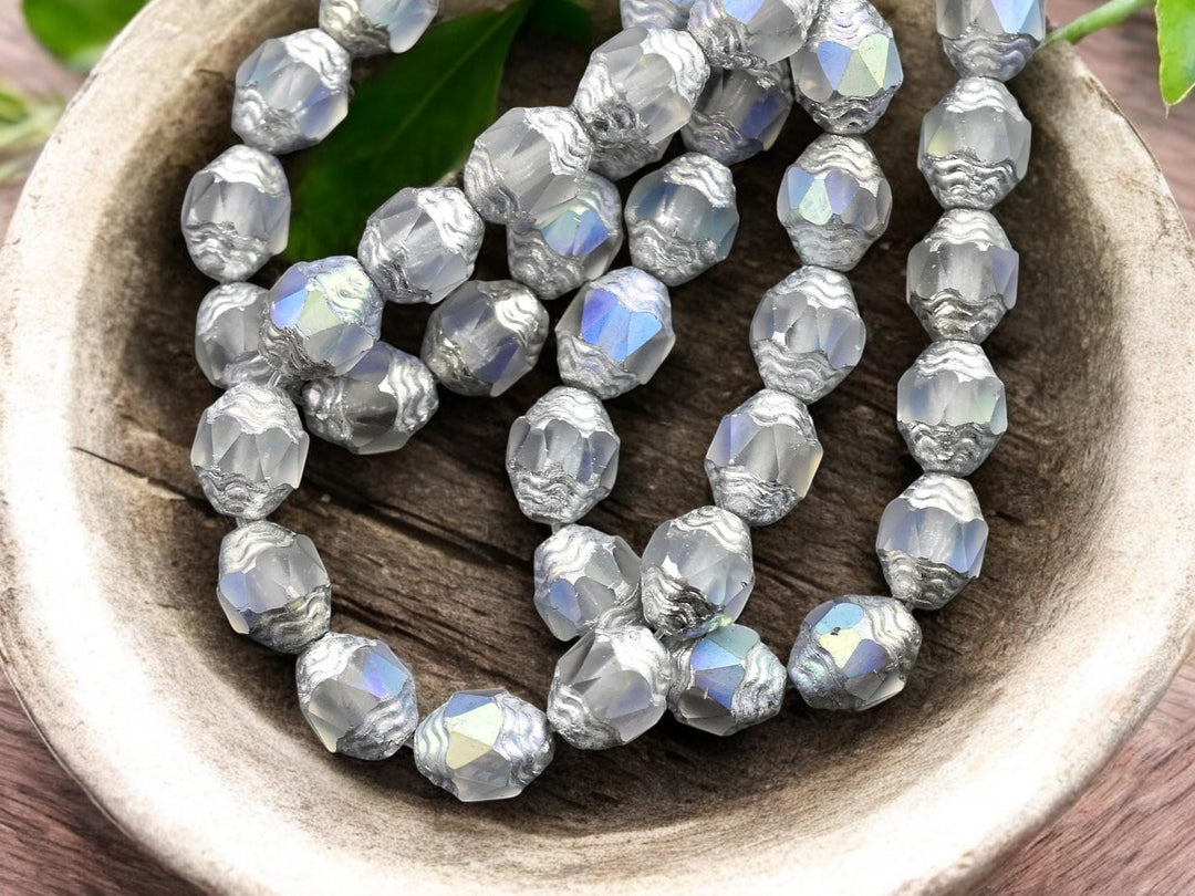 Czech Glass Beads - Cathedral Beads - Fire Polish Beads - Picasso Beads - Turbine Beads - 6x8mm - 15pcs - (2836)