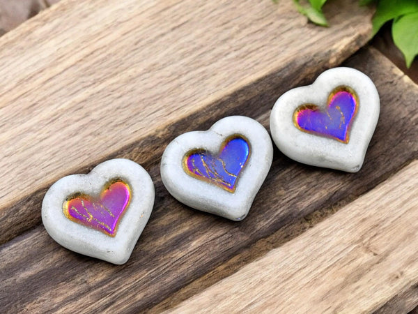 *4* 14x12mm Matte White Silk Sliperit Heart Beads