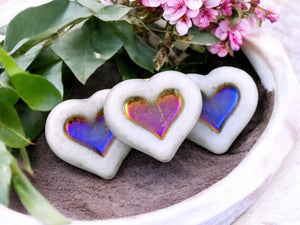 *4* 14x12mm Matte White Silk Sliperit Heart Beads