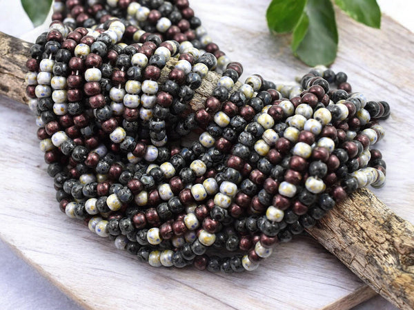 Aged Picasso Beads - Seed Bead Mix - Size 4 Seed Beads - Picasso Seed Beads - Czech Glass Beads - 4/0 - 5mm - 19" Strand - (3611)