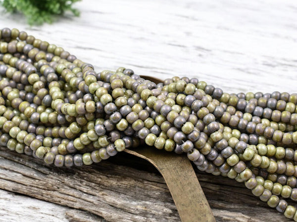 Picasso Seed Beads - Czech Glass Beads - Aged Picasso Beads - Matte Seed Beads - Size 4 Seed Beads - 4/0 - 5mm - 20" Strand - (B21)