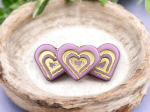 *6* 14x16mm Bronze Washed Pink Heart Beads