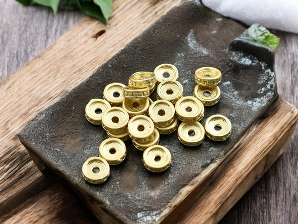 Heishi Spacer Beads - Metal Beads - Gold Beads - Gold Spacers - Rondelle Spacer Beads - 25pcs - 8x3mm - (5279)