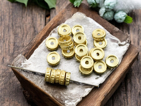 Heishi Spacer Beads - Metal Beads - Gold Beads - Gold Spacers - Rondelle Spacer Beads - 25pcs - 8x3mm - (5279)