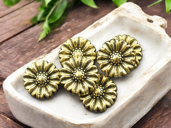 *20* 11x5mm Antique Gold Flat Flower Beads