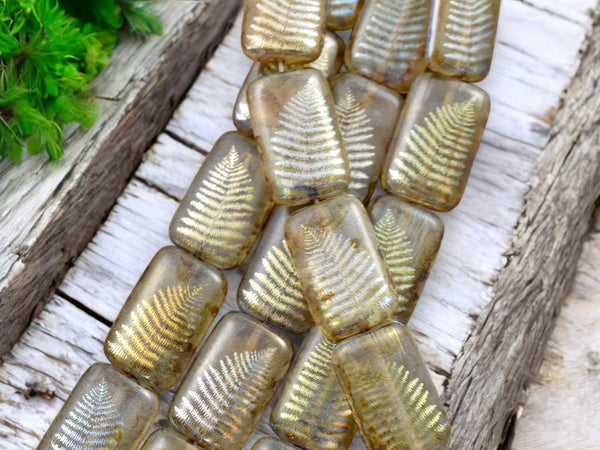 Picasso Beads - Czech Glass Beads - Fern Leaf Beads - Laser Etched Beads - Laser Tattoo Beads - 18x12mm - 6pcs - (A293)