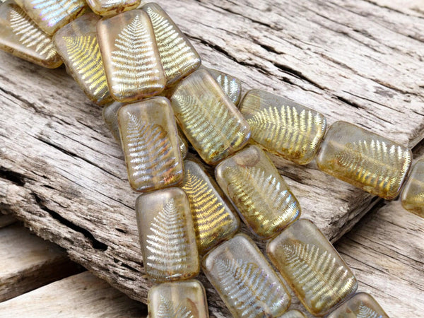 Picasso Beads - Czech Glass Beads - Fern Leaf Beads - Laser Etched Beads - Laser Tattoo Beads - 18x12mm - 6pcs - (A293)