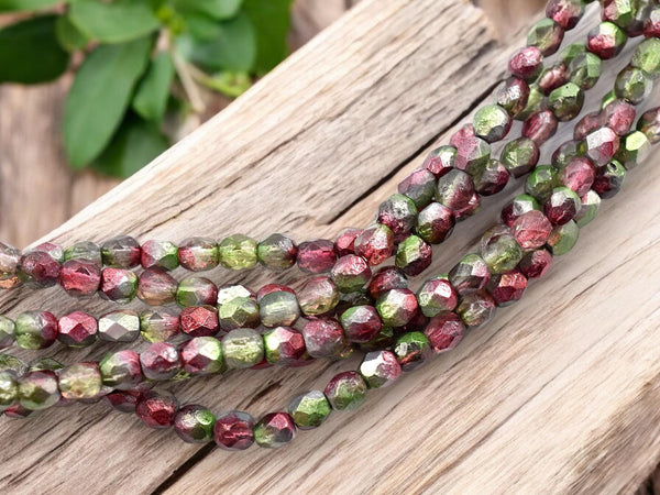 Czech Glass Beads - Fire Polished Beads - Etched Beads - Round Beads - 6mm Beads - 25pcs - (3775)