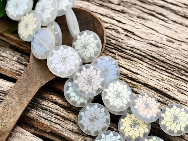 Dahlia Flower Beads - Czech Glass Beads - Laser Etched Beads - Tattoo Beads - 17mm - 8pcs - (A645)