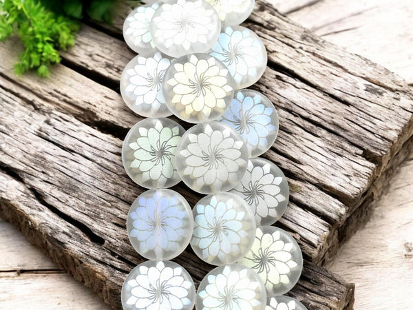 Dahlia Flower Beads - Czech Glass Beads - Laser Etched Beads - Tattoo Beads - 17mm - 8pcs - (A645)