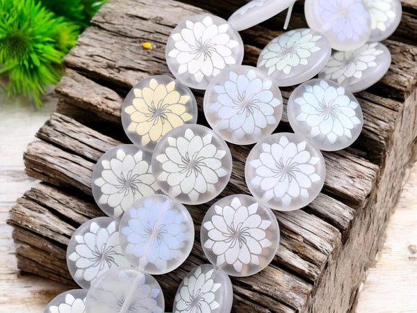 Dahlia Flower Beads - Czech Glass Beads - Laser Etched Beads - Tattoo Beads - 17mm - 8pcs - (A645)