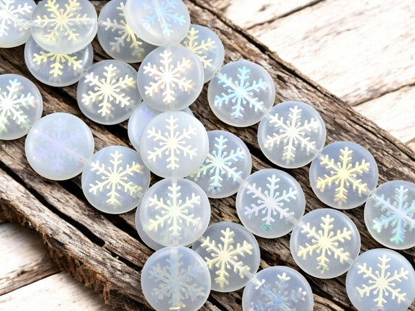 Czech Glass Beads - Snowflake Beads - Focal Beads - Laser Etched Beads - Coin Beads - 17mm - 8pcs - (2911)