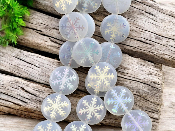 Czech Glass Beads - Snowflake Beads - Focal Beads - Laser Etched Beads - Coin Beads - 17mm - 8pcs - (2911)