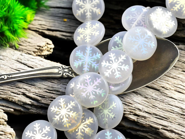 Czech Glass Beads - Snowflake Beads - Focal Beads - Laser Etched Beads - Coin Beads - 17mm - 8pcs - (2911)