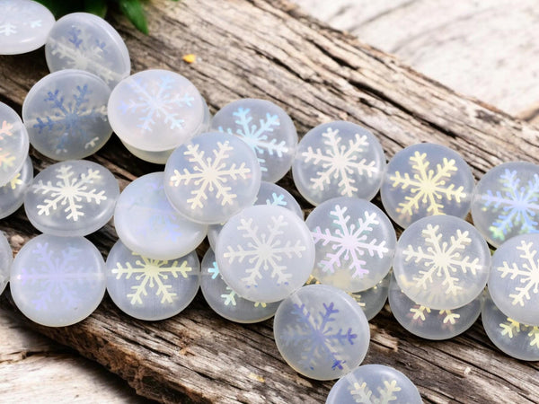 Czech Glass Beads - Snowflake Beads - Focal Beads - Laser Etched Beads - Coin Beads - 17mm - 8pcs - (2911)