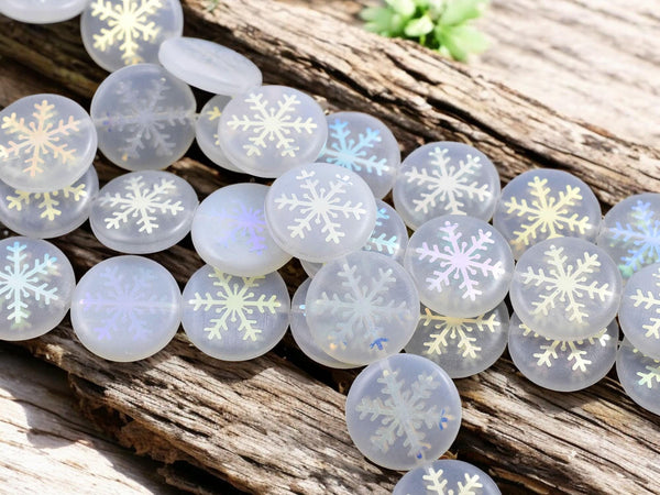 Czech Glass Beads - Snowflake Beads - Focal Beads - Laser Etched Beads - Coin Beads - 17mm - 8pcs - (2911)