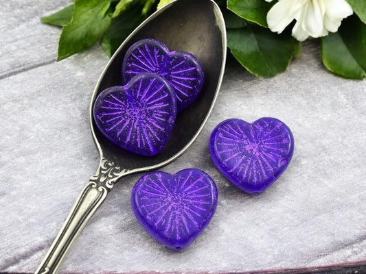 *4* 22mm Purple Washed Sapphire Heart Beads