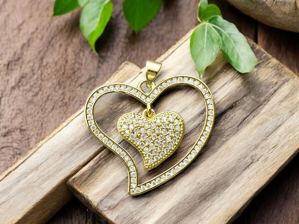 Heart Pendants - Metal Pendants - Rhinestone Pendant - Micro Pave - Cubic Zirzonia - 26x30mm - (4398)