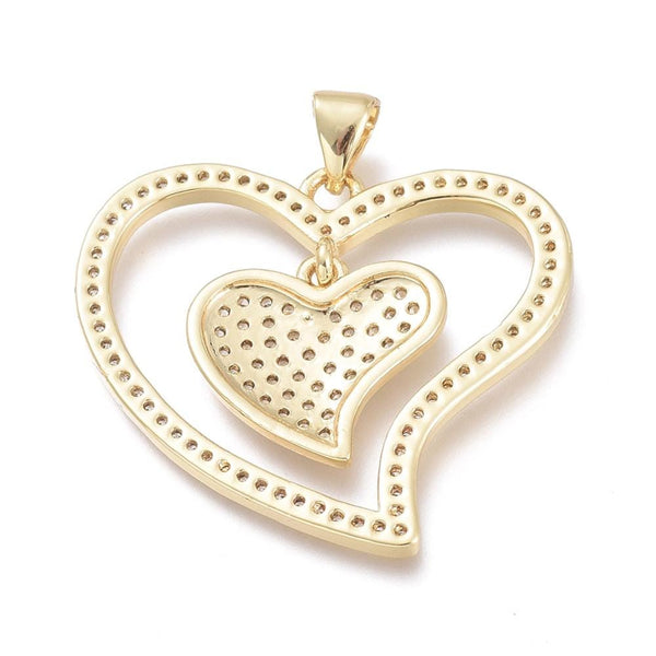 Heart Pendants - Metal Pendants - Rhinestone Pendant - Micro Pave - Cubic Zirzonia - 26x30mm - (4398)