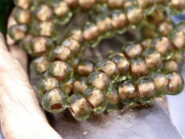 *25* 5x8mm Copper Lined Olivine Faceted Large Hole Rondelle Roller Beads