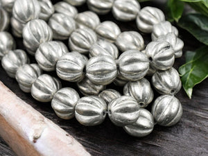 White Washed Antique Silver Round Melon Beads -- Choose Your Size