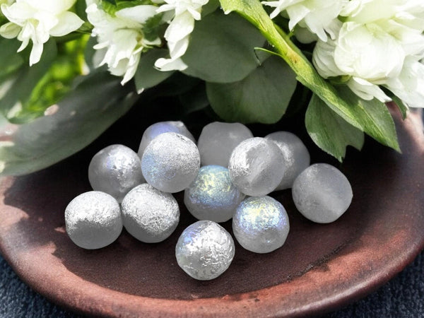 *20* 8mm Etched Silver Rainbow Frosted Crystal Round Druk Beads