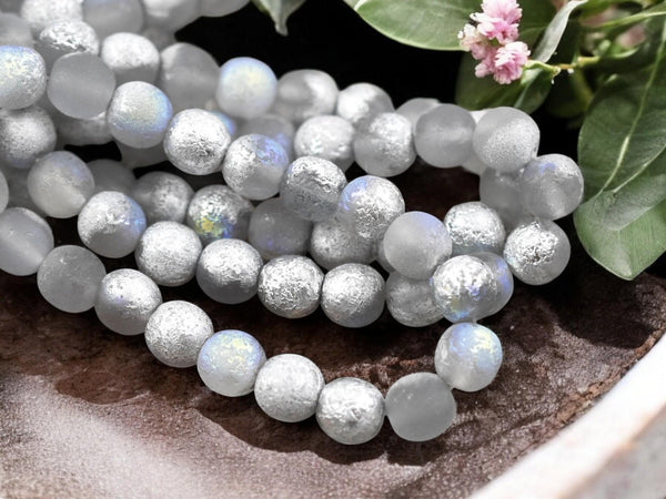 *20* 8mm Etched Silver Rainbow Frosted Crystal Round Druk Beads