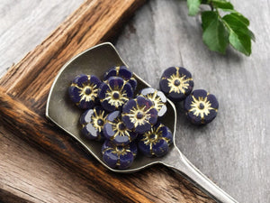 Czech Glass Beads - Hawaiian Flowers - Picasso Beads - Purple Flower Beads - Hibiscus Flower - 10mm - 12pcs (3698)