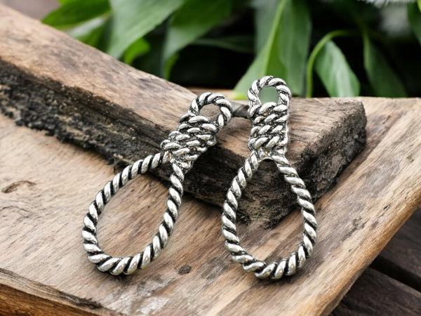 *10* 37x16mm Antique Silver Rope Twist Teardrop Pendants