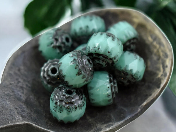 Black Washed Opaque Turquoise Fire Polished Cathedral Beads