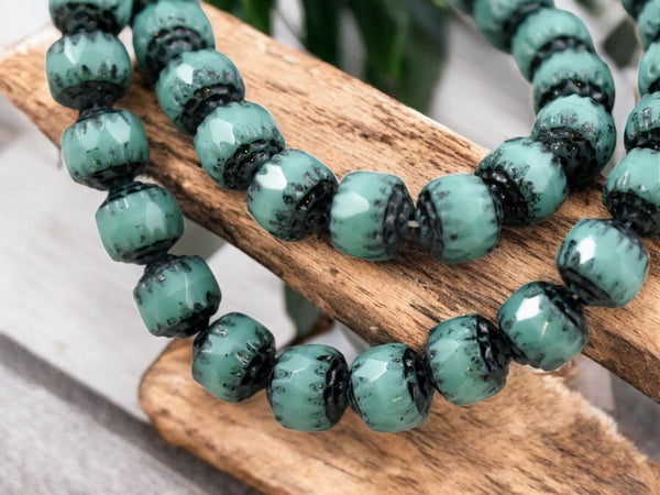 Black Washed Opaque Turquoise Fire Polished Cathedral Beads