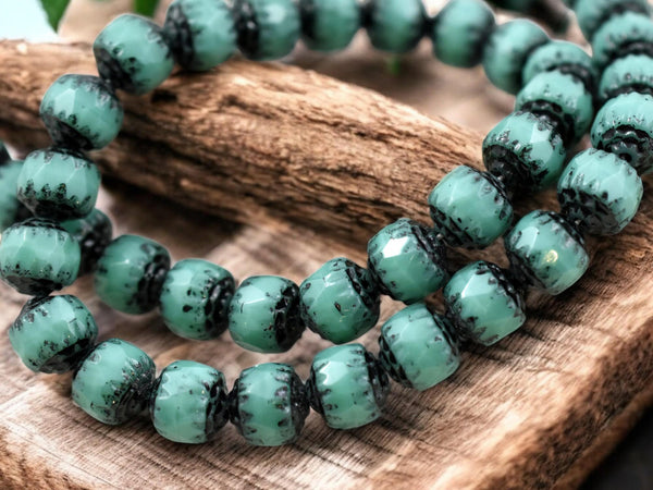 Black Washed Opaque Turquoise Fire Polished Cathedral Beads