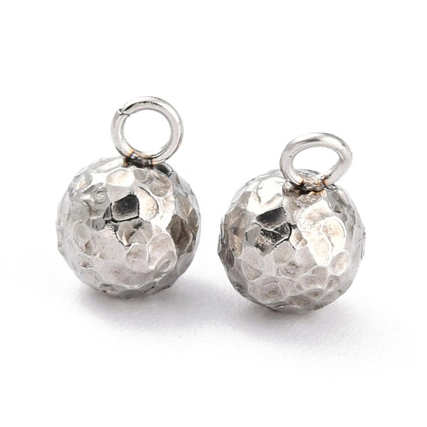 Metal Charms - Dangle Charms - Hammered Ball Charms - Cord End Pulls - 9x6mm - 25pcs