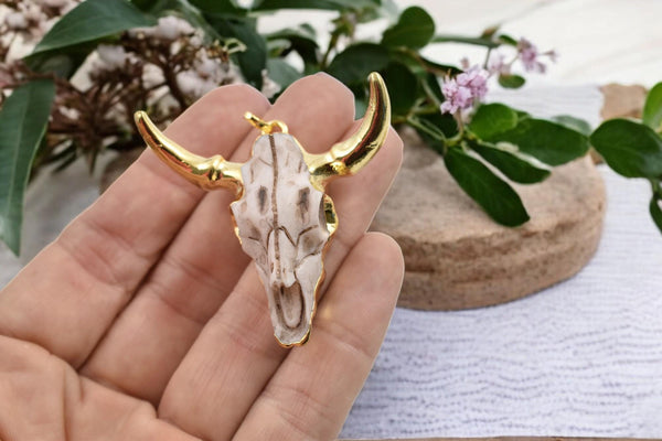 Bohemian Pendant - Cow Pendant - Bull Pendant - Boho Pendant - Metal Pendant - Gold Pendant - 50x47x15mm - (B482)