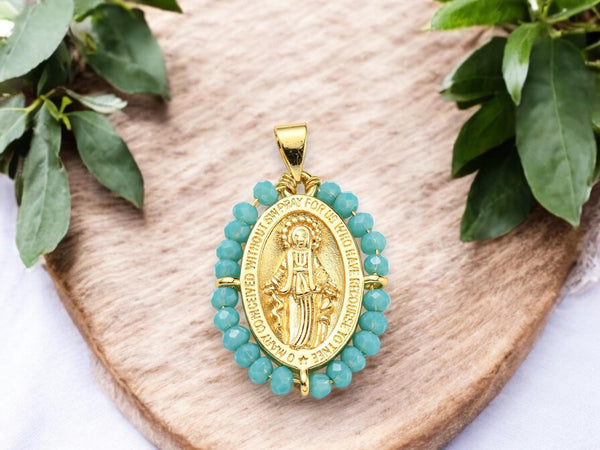 Virgin Mary Pendant - Gold Pendant - Beaded Pendant - 25x20mm - 1pc - Choose Your Color