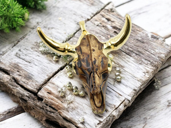 Bohemian Pendant - Cow Pendant - Bull Pendant - Boho Pendant - Metal Pendant - Gold Pendant - 50x47x15mm - (6002)