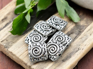 10mm Antique Silver Spiral Design Beveled Square Beads -- Choose your quantity