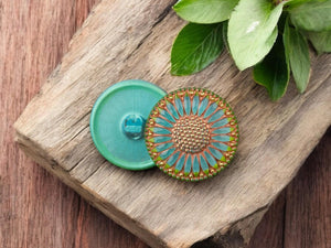 Czech Glass Buttons - Shank Buttons - Sunflower Button - Handmade Button - 32mm - (2655) 1pcs