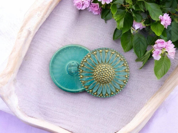 Czech Glass Buttons - Shank Buttons - Sunflower Button - Handmade Button - 32mm - (2439) 1pcs