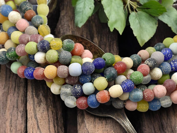 Indonesian Glass Beads - Mixed Beads - Pompeii Beads - Java Beads - Recycled Glass Beads - 24" Strand - (J22)