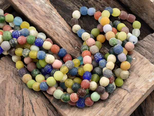 Indonesian Glass Beads - Mixed Beads - Pompeii Beads - Java Beads - Recycled Glass Beads - 24" Strand - (J22)