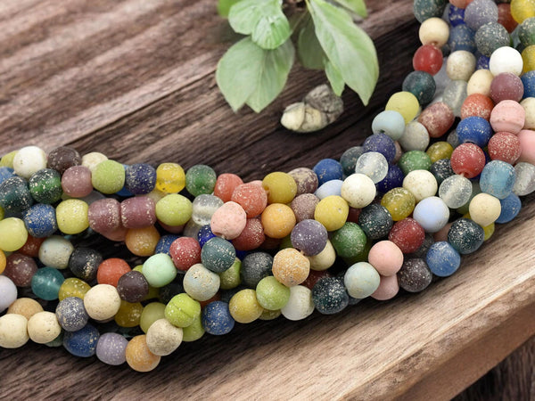 Indonesian Glass Beads - Mixed Beads - Pompeii Beads - Java Beads - Recycled Glass Beads - 24" Strand - (J22)